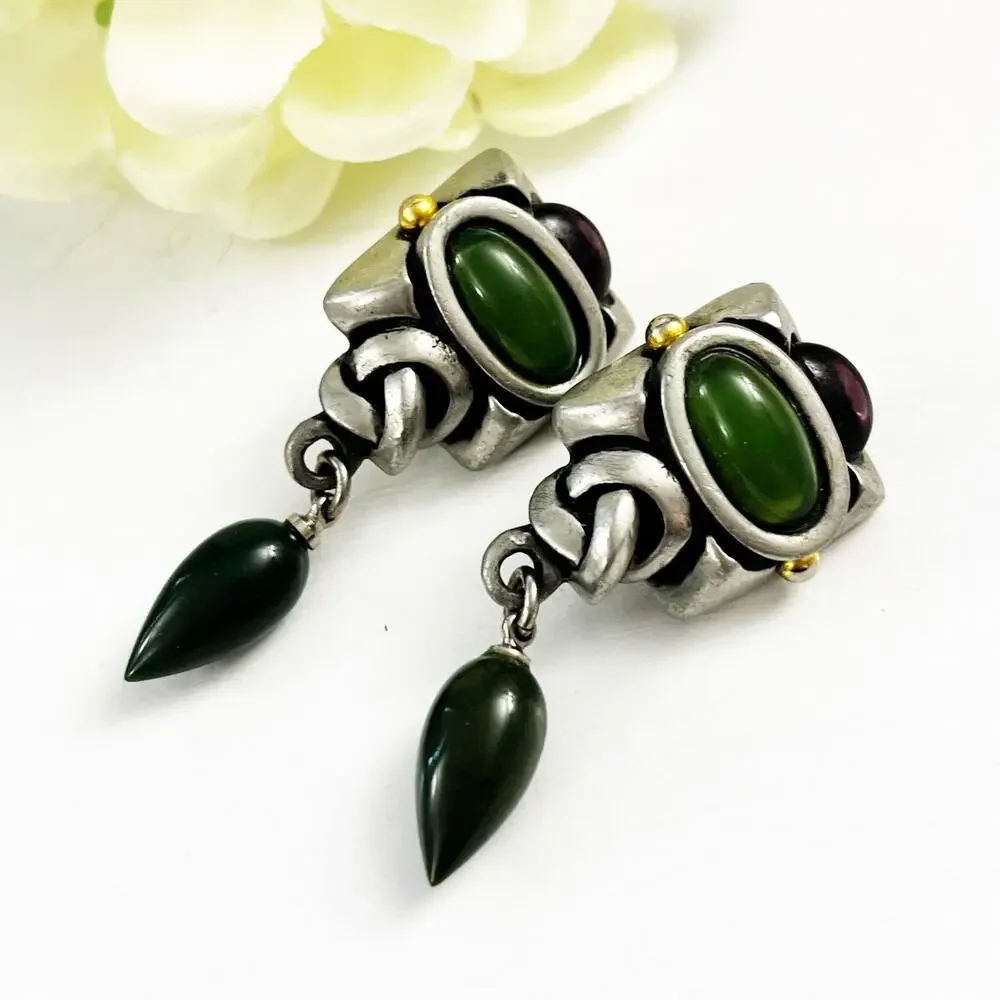 Fahrenheit NY by Connie Bates Vintage Green Drop Earrings
